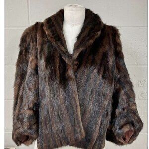 Vintage I.r. Fox Black Brown Striped Mink Fur Shawl Capelet Jacket Coat OS